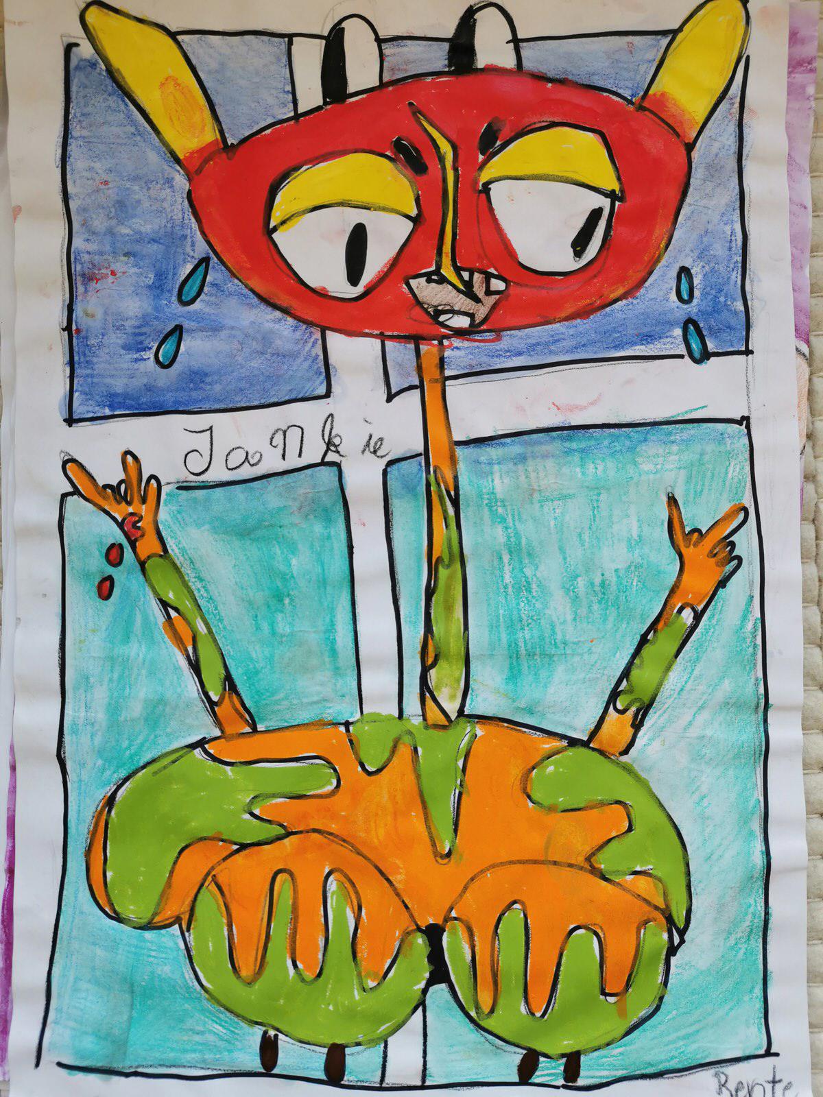 Als er tijd is, dan maken we eerst een portret van een niet bestaand figuur zodat we kunnen oefenen met buiten de lijntjes gaan.